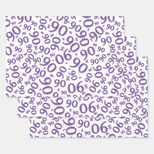 90th Birthday Purple & White Random Number Pattern Wrapping Paper Sheet