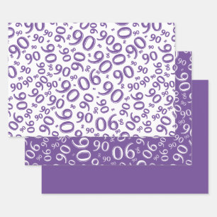 90th Birthday Purple & White Random Number Pattern Wrapping Paper Sheet