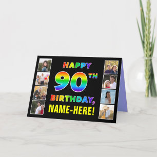 90th Birthday: Rainbow Text, Custom Photos & Name Card
