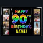 90th Birthday: Rainbow Text, Custom Photos & Name Large Gift Bag<br><div class="desc">This upbeat and joyful birthday themed gift bag design features the message “HAPPY 90TH BIRTHDAY, “ with the text having a colourful rainbow spectrum inspired gradient pattern, along with a customisable recipient name. The photos to the left and the right of the rainbow-patterned message on the front of the card...</div>