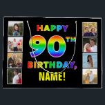 90th Birthday: Rainbow Text, Custom Photos & Name Large Gift Bag<br><div class="desc">This upbeat and joyful birthday themed gift bag design features the message “HAPPY 90TH BIRTHDAY, “ with the text having a colourful rainbow spectrum inspired gradient pattern, along with a customisable recipient name. The photos to the left and the right of the rainbow-patterned message on the front of the card...</div>