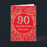 90th Birthday Red and Gold Floral Pattern Card<br><div class="desc">90th Birthday Red and Gold Floral Pattern Birthday Card. For further customisation,  please click the "Customise it" button and use our design tool to modify this template.</div>