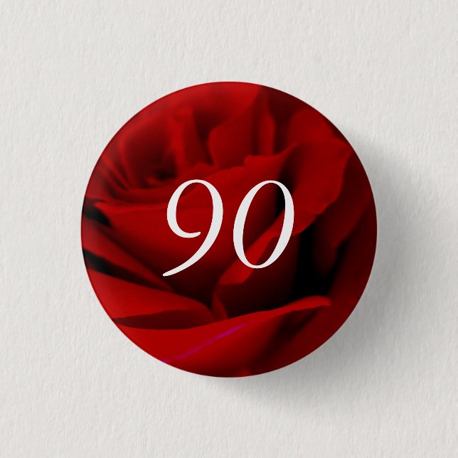 90th Birthday Red Rose Party Favour Pin (Front)