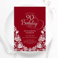 90th Birthday Red Silver Roses