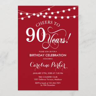 90th Birthday - Red White Invitation