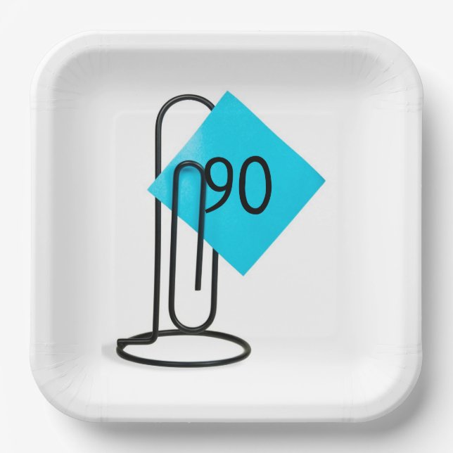 90th Birthday Reminder Note On a Paper Clip Plate (Front)