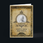 90th Birthday Retro Vintage Monogram Photo Adult Card<br><div class="desc">Vintage retro distressed style milestone 90th Birthday greeting card. Womans' elegant birthday card. This charming young lady is turning 90. Insert your own photo. Template provided so easily personalised. Note the photo will be the same colours as you use. The design is also available with other age milestones and a...</div>