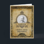 90th Birthday Retro Vintage Monogram Photo Adult Card<br><div class="desc">Vintage retro distressed style milestone 90th Birthday greeting card. Womans' elegant birthday card. This charming young lady is turning 90. Insert your own photo. Template provided so easily personalised. Note the photo will be the same colours as you use. The design is also available with other age milestones and a...</div>