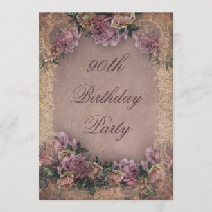 90th Birthday Romantic Vintage Roses and Lace Invitation