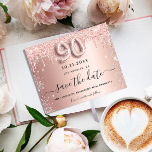 90th birthday rose glitter budget save the date flyer