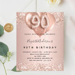 90th birthday rose gold balloons budget invitation flyer<br><div class="desc">Please note that this invitation is on flyer paper and very thin. Envelopes are not included. For thicker invitations (same design) please visit our store. For an elegant 90th birthday. A rose gold faux metallic looking background. Decorated with rose gold, pink faux glitte, sparkles and balloons. Personalise and add a...</div>