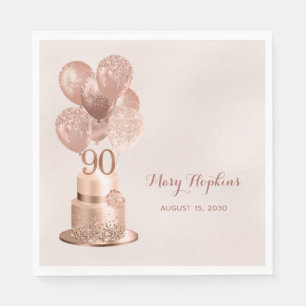 90th Birthday Rose Gold Cake Napkin