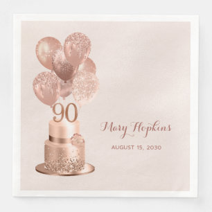 90th Birthday Rose Gold Cake Napkin