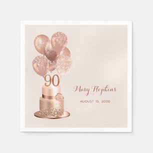 90th Birthday Rose Gold Cake Napkin