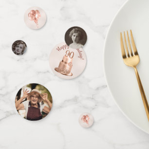90th Birthday Rose Gold Cake Photo Confetti