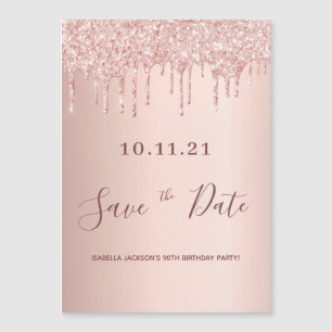 90th birthday rose gold drips save the date