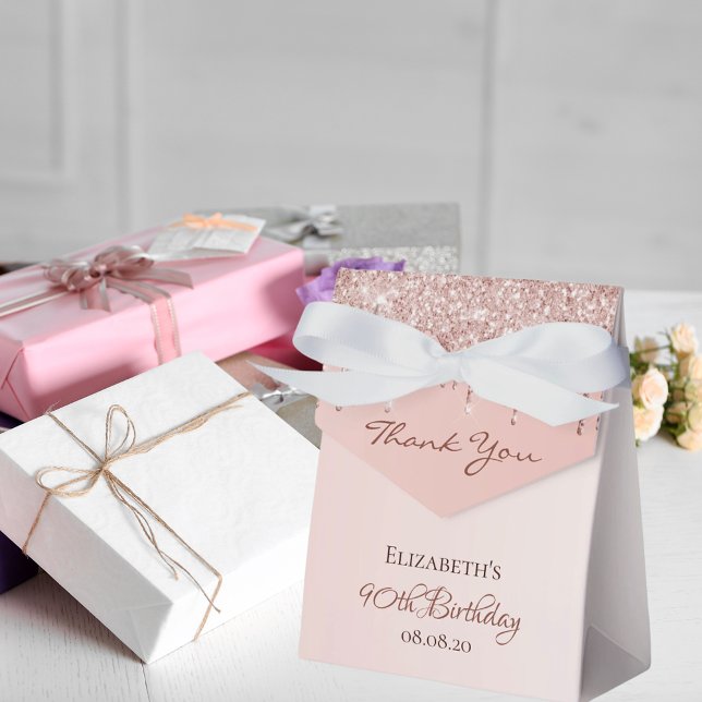 90th Birthday rose gold glitter glam thank you Favour Box (Creator Uploaded)