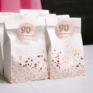 90th birthday rose gold glitter pink balloon style classic round sticker