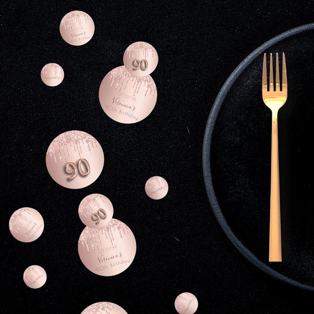 90th birthday rose gold glitter pink monogram confetti (Creator Uploaded)