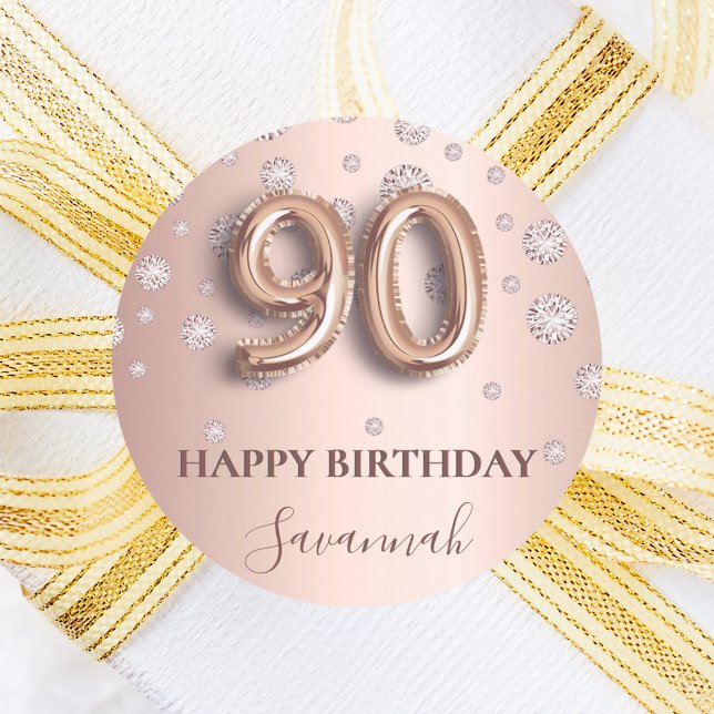 90th birthday rose gold pink diamonds classic round sticker (Creator Uploaded)