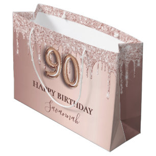 90th birthday rose gold pink drips large gift bag