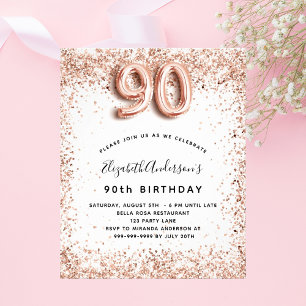 90th birthday rose gold white budget invitation flyer