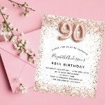 90th birthday rose gold white invitation<br><div class="desc">For an elegant 90th birthday.  A white background. Decorated with rose gold,  pink confetti.  Personalise and add a name,  and party details. The name is written with a hand lettered style script,  number 90 with balloon style fonts.</div>