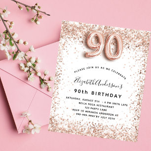 90th birthday rose gold white invitation