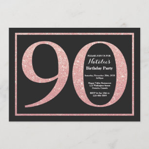 90th Birthday Rose Pink Gold Glitter Chalkboard Invitation