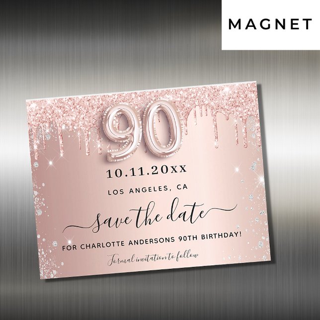 90th birthday rose silver save the date magnet (Creator Uploaded)