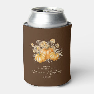 90th Birthday Rustic Boho Pumpkin Fall Foliage Can Cooler