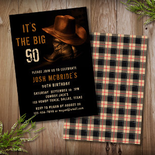 90th Birthday Rustic Cowboy Country Hat Boots Invitation