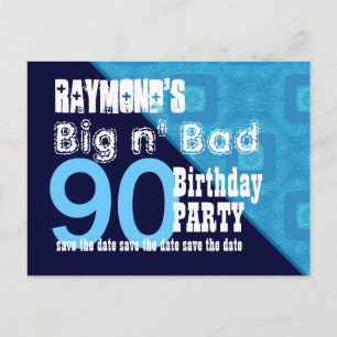 90th Birthday Save the Date Blue Diagonal V02A23 Announcement Postcard