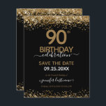 90th Birthday Save the Date Budget Invitation<br><div class="desc">Elegant Faux gold glitter with shimmering confetti highlights on the top and bottom border. All text is adjustable and easy to change for your own party needs. Great elegant 90th birthday template design.</div>