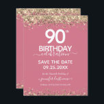 90th Birthday Save the Date Budget Invitation<br><div class="desc">Elegant Faux gold glitter with shimmering confetti highlights on the top and bottom border. All text is adjustable and easy to change for your own party needs. Great elegant 90th birthday template design.</div>