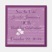 90th Birthday Save the Date Purple / White Magnet