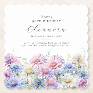 90th Birthday September Birth Flower Custom Paper Coaster