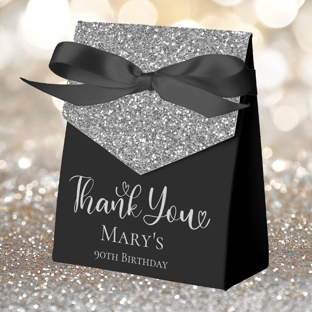 90th Birthday Silver Glitter Black Thank You Favour Box (Creator Uploaded)