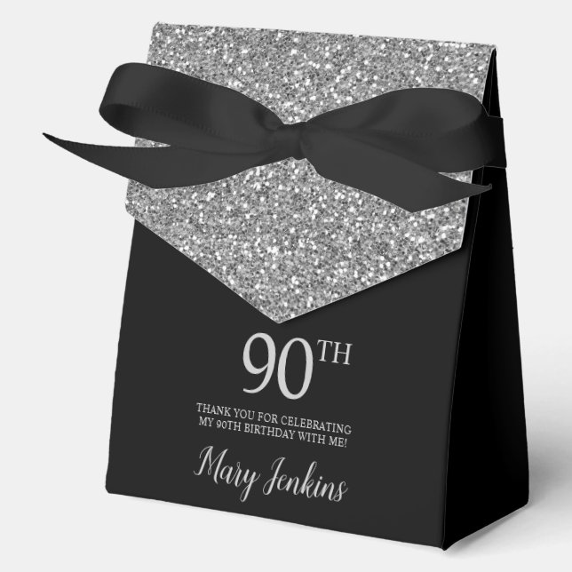 90th Birthday Silver Glitter Thank You Favour Box (Front)