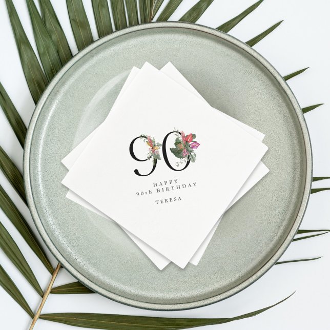 90th Birthday Simple Elegant Tropical Invitation Napkin (Creator Uploaded)