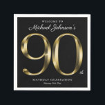 90th Birthday Solid Gold Typography Black Elegant  Napkin<br><div class="desc">90th Birthday Solid Gold Typography Black Elegant Napkins. Simple yet classy birthday theme design with the birth year milestone in solid gold text effect! Elegantly design for any gender, male or female. Definitely a solid way to celebrate your birthday milestone! Check out the collection for co-ordinating items that will help...</div>