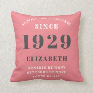 90th Birthday Standards Born 1929 Grey Pink White Cushion