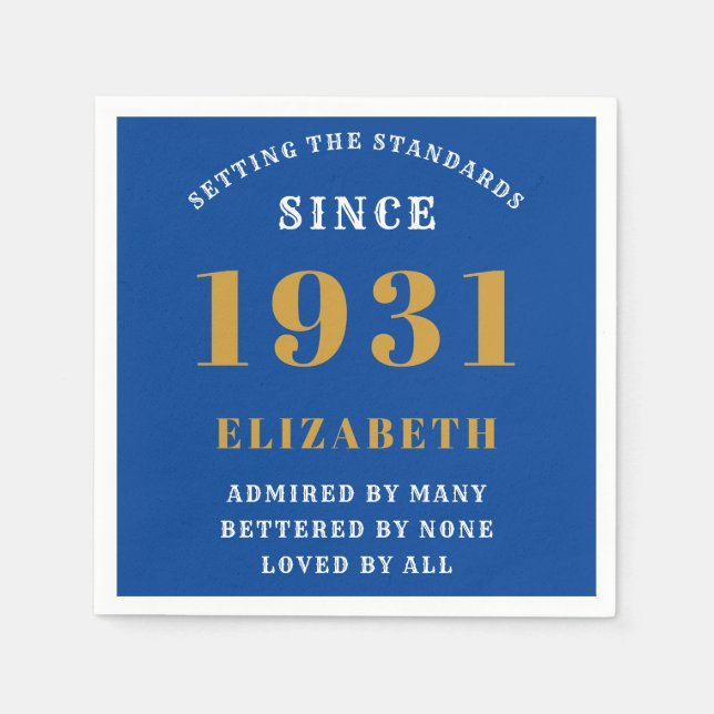 90th Birthday Standards Born 1931 Blue Gold Napkin (Front)