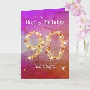 90th Birthday - Star Number - Purple Pink - Age 90 Card