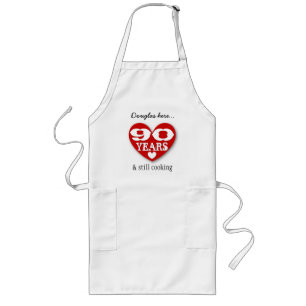 90th Birthday Still Cooking Double Hearts 90Z Long Apron