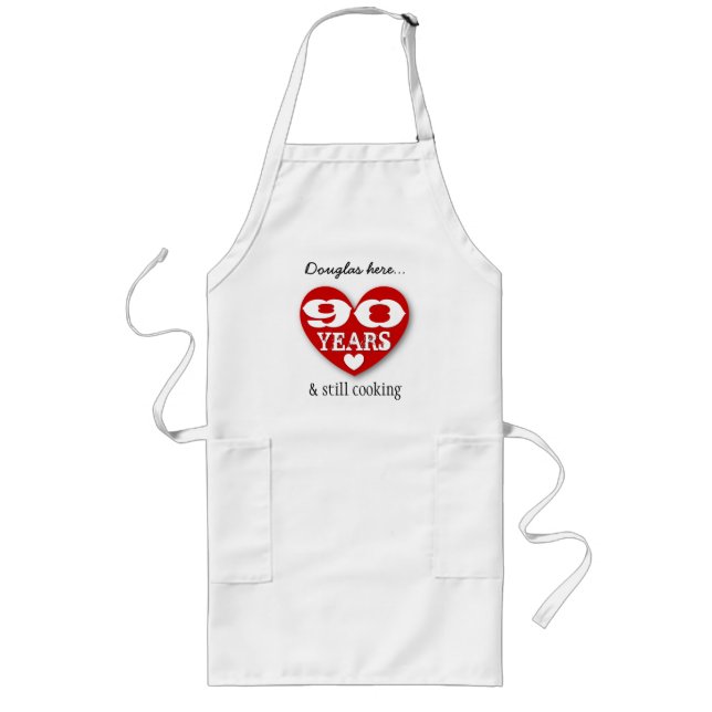 90th Birthday Still Cooking Double Hearts 90Z Long Apron (Front)