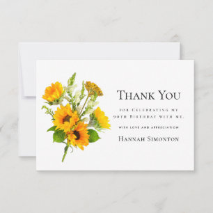90th Birthday Sunflower Bouquet Personalised Thank You Card