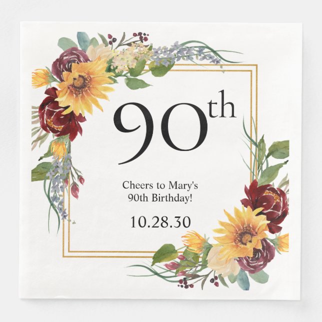 90th Birthday Sunflowers Napkin (Front)