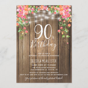 90th Birthday Surprise Brunch Rustic Floral Wood Invitation