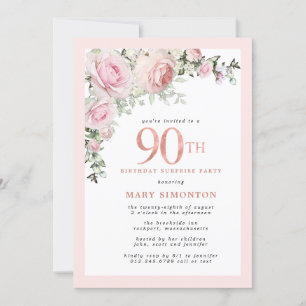 90th Birthday Surprise Party Blush Pink Floral  Invitation